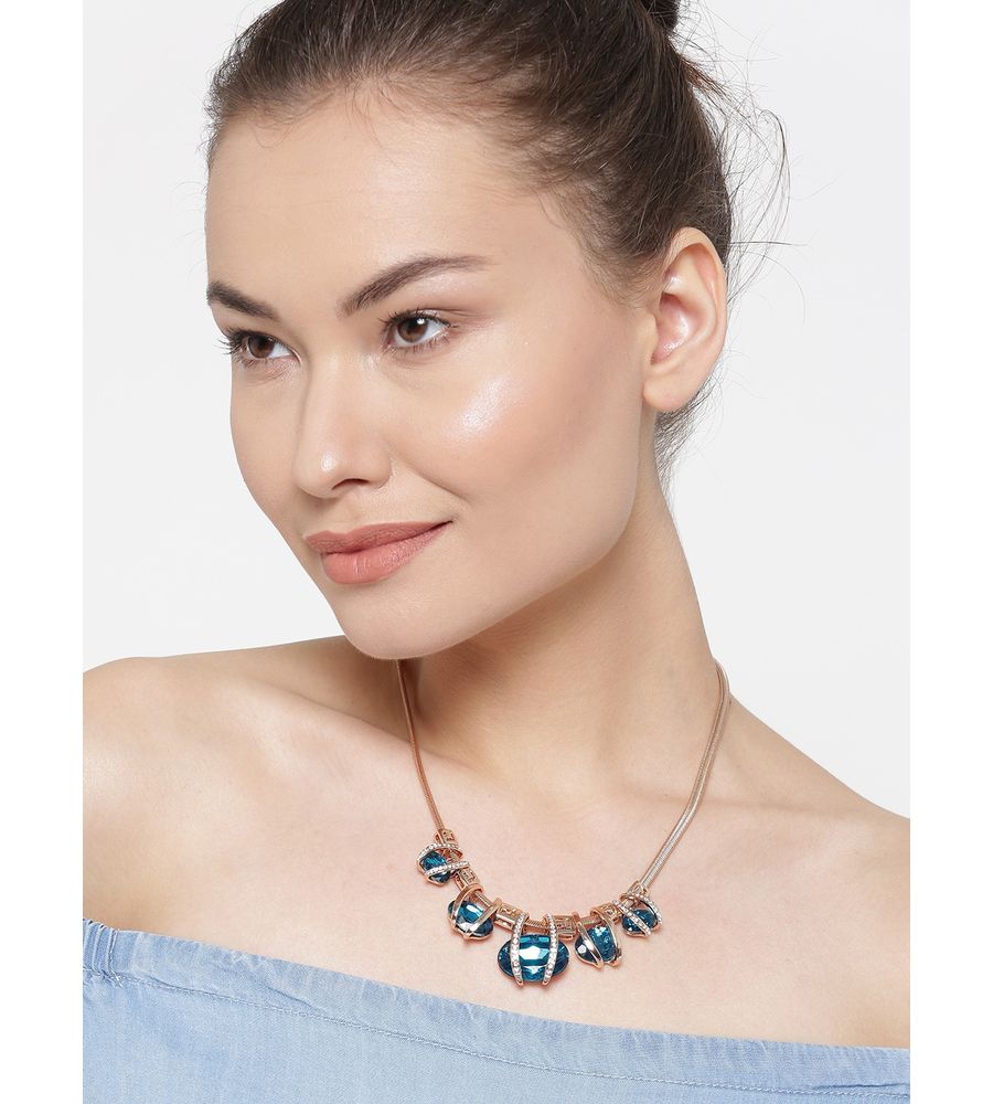 YouBella Rose Gold-Toned  Blue Stone-Studded Necklace